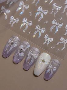 2/1pc Exquisite Butterfly Wings Nail Art Stickers Self-Adhesive Fragrance-Free Suitable For Hand And Foot Decoration Elegant Design Easy To Apply Suitable For Autumn, Halloween, Christmas DIY Manicure - White - View 1