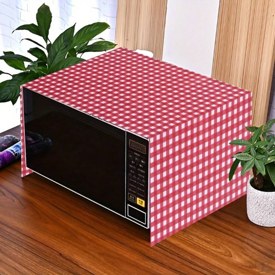 1 buah Penutup Debu Microwave Pola Kotak-kotak Merah & Putih Datar 2D, Kain Penutup Oven Persegi Panjang Poliester Modis Ukuran 35x90cm, Dekorasi Penyimpanan Microwave, Meja Dapur, dan Kabinet - MultiWarna - View 1