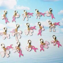 20pcs Flat 2D Breast Cancer Awareness Thank You Keychain Set - Includes Pink Ribbon And Pink Bow Pendant - Bulk Charity And Survivor Gift, Pink Bowtie Butterfly Keychain With Inspirational Set Suitable For Employee Corporate Social Responsibility Breast Cancer Awareness Support Gift - Pink - View 4