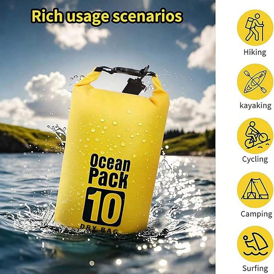 1pc Outdoor Travel Waterproof Bucket Bag 2L/5L/10L/15L/20L Rafting Stream Swimming Waterproof Backpack - Floating Waterproof Dry Bag, Outdoor Rafting Waterproof Bag Backpack | 500D PVC, Waterproof Phone Case Holiday Essential Beach Bag Swimming Bag, Suitable For Kayaking, Rafting, Beach Rafting, Swimming Travel Essential Waterproof Bag/Swimming Bag
