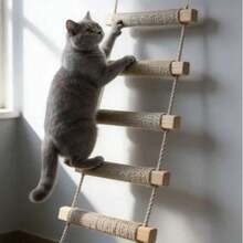 1pc Hanging Rope Cat Ladder, Suitable For Playing, Climbing And Scratching, Cat Wall Ladder, Length 50cm/100cm, Natural Pine Wood, Sturdy And Durable, Max Load 12kg(26lb) - Apricot - View 9