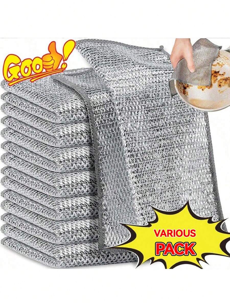 30pcs - Magic Cleaning Cloth, Magic Cleaning Cloth, Thickened Double-Sided Metal Steel Wire Dishcloth Kitchen Dishwashing Pot Cleaning Cloth Cleaning Tools, Scratch-Resistant Metal Wire Dishcloth, No-Trace Multi-Purpose Metal Wire Dishcloth, Silver Mesh Woven Cleaning Cloth, Dry And Wet Use, Easy To Rinse, Reusable, Metal Wire Cleaning Cloth, Suitable For Sinks, Pots And Pans, Countertops, Stoves, Tableware, Etc., Cleaning Supplies, Cleaning Tools