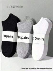 7 pares de calcetines cortos de algodón puro de unicolor, minimalistas y versátiles, de talla grande, para primavera y otoño, unisex - Negro - Ver 12