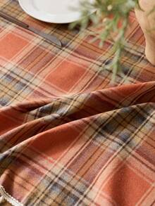 1‑Piece Vintage Blue‑Orange Tartan Plaid Tablecloth, Cozy Rustic Polyester Table Cover With Tassel Edge, Stylish Table Topper To Boost Halloween Fall Atmosphere, For Kitchen Dining Table $ Coffee Halloween Holiday Party Indoor Home Decoration - Tassel Trim - View 7