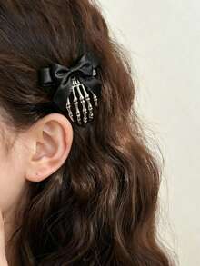 2PCS/1PC Bow Skeleton Ghost Hand Claw Hair Clip Headpiece Vintage Alligator Hair Clip Back Of Head - Multicolor - View 2