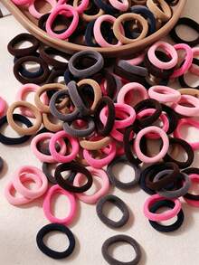 100pcs Girls Random Color Vintage Small Thumb Seamless High Elastic Hair Ties - Multicolor - View 1