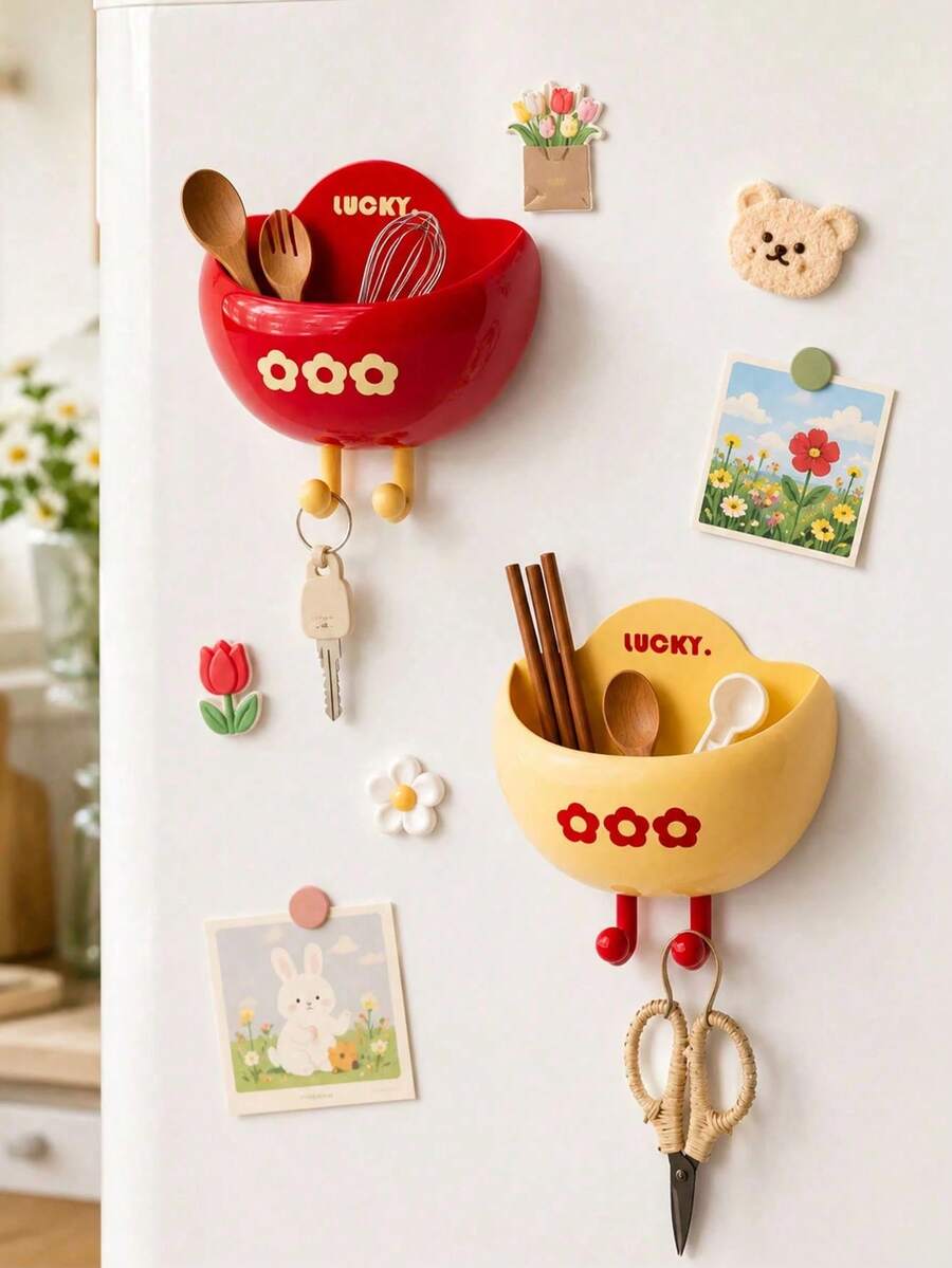 1/2pcs Yuanbao Magnetic Refrigerator Storage Box, Equipped With Strong Magnets, Multi-Functional Refrigerator Side Storage Cabinet, Suitable For Kitchen, Bathroom, Office Desk, Can Store Seasonings, Cosmetics, Pen Holders And Other Items, Space-Saving - Multicolor - View 1