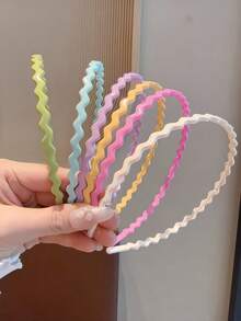 6 chiếc băng đô tóc Macaron gợn sóng, phụ kiện tóc màu trơn đơn giản, phong cách cơ bản ngọt ngào cho nữ - Nhiều màu - Xem 4