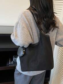 Dedoo 女款 Hobo 托特肩背包，純色麂皮感人造皮革，Y2K 風格打結肩帶，大容量復古休閒通勤手提包 - 黑色 - 查看 3
