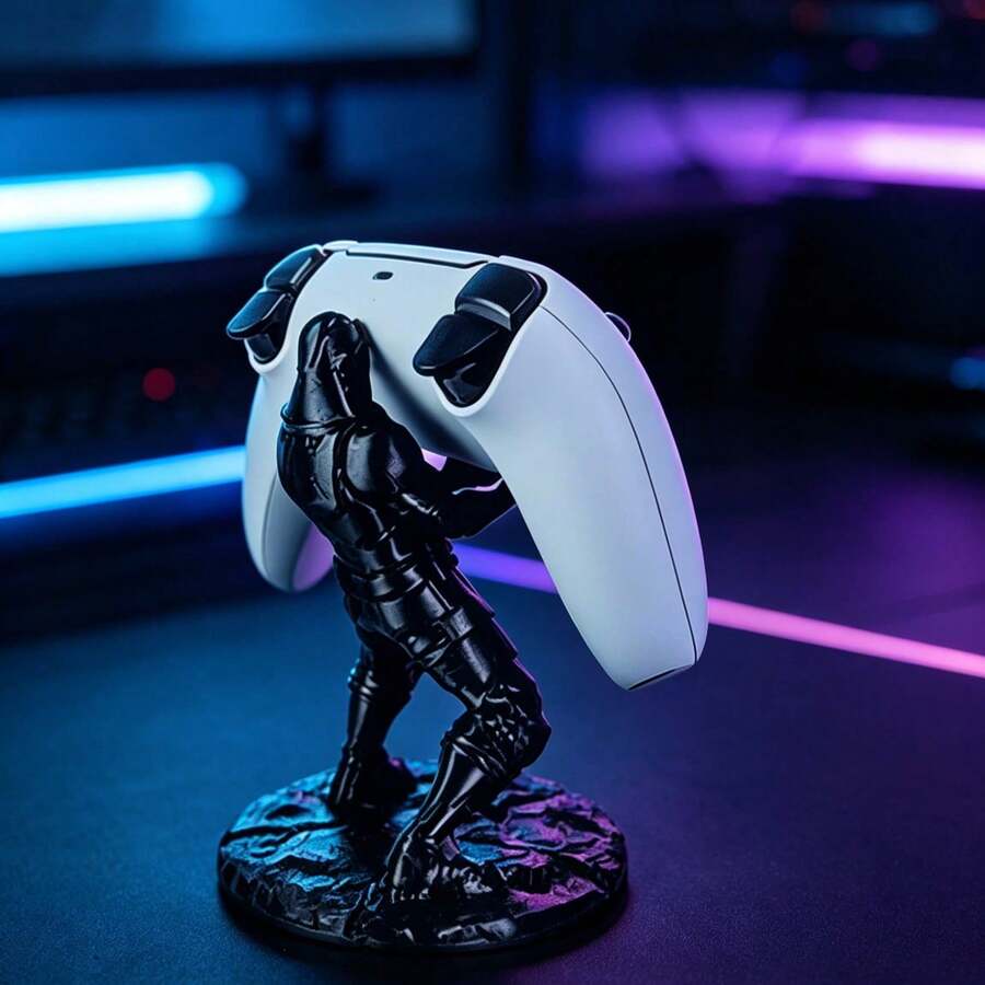 2D Flat Printed Black Knight Style Multi-Platform Controller Stand Acrylic Display | Suitable For // Series X|S/One And Switch Pro Controllers | Stable Support, Scratch-Resistant Design | Desktop Gaming Decor, Creative Gamer Gift - Black Knight-themed Multi-platform Controller Stand - View 1