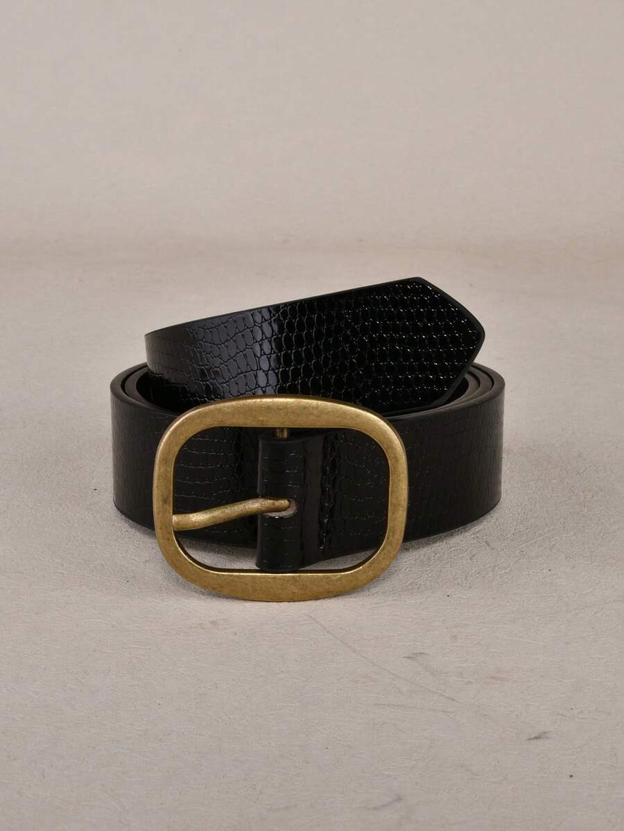 1pc Versatile Minimalist Fashion PU Leather Women's Belt - Black - View 1