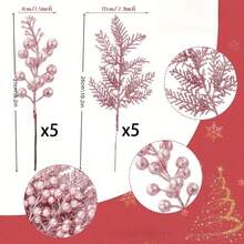 10pcs Mixed Simulation Pink Pine Needles And Shiny Berries Stem - Glossy Surface, Exquisite Christmas Branches, For Holiday Decorations, Wreaths, Vase Centerpieces, Seasonal Tabletop Decor, Festive Table Additions, Perfect For Christmas Tree - Multicolor - View 8