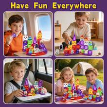 Halloween Magnetic Tiles Building Blocks World Theme Magnetic Tile Construction Toy Set, With Pattern Printed Magnetic Tiles And Mini Character Figures, STEM Creative Castle Building Toy, Suitable For Boys And Girls Aged 3 And Above, Holiday Birthday Gift, Halloween, Christmas - Color - View 5