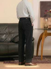 1pc Men's Autumn/Winter Corduroy Suit Pants, Light Business Semi-Formal Embroidered Warm Casual Long Pants - Black - View 3
