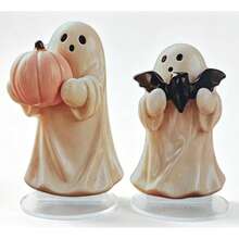 Artesanía plana de acrílico, decoración de escritorio de Halloween, figura de fantasma lindo sosteniendo calabaza y murciélago, decoración del hogar de otoño, adecuada para estantería, escritorio, repisa, dormitorio, sala de estar, decoración de fiesta de temporada estilo japonés lindo y espeluznante, regalo de decoración de habitación de Halloween y otoño para mujeres y niñas - 2pcs - Ver 7