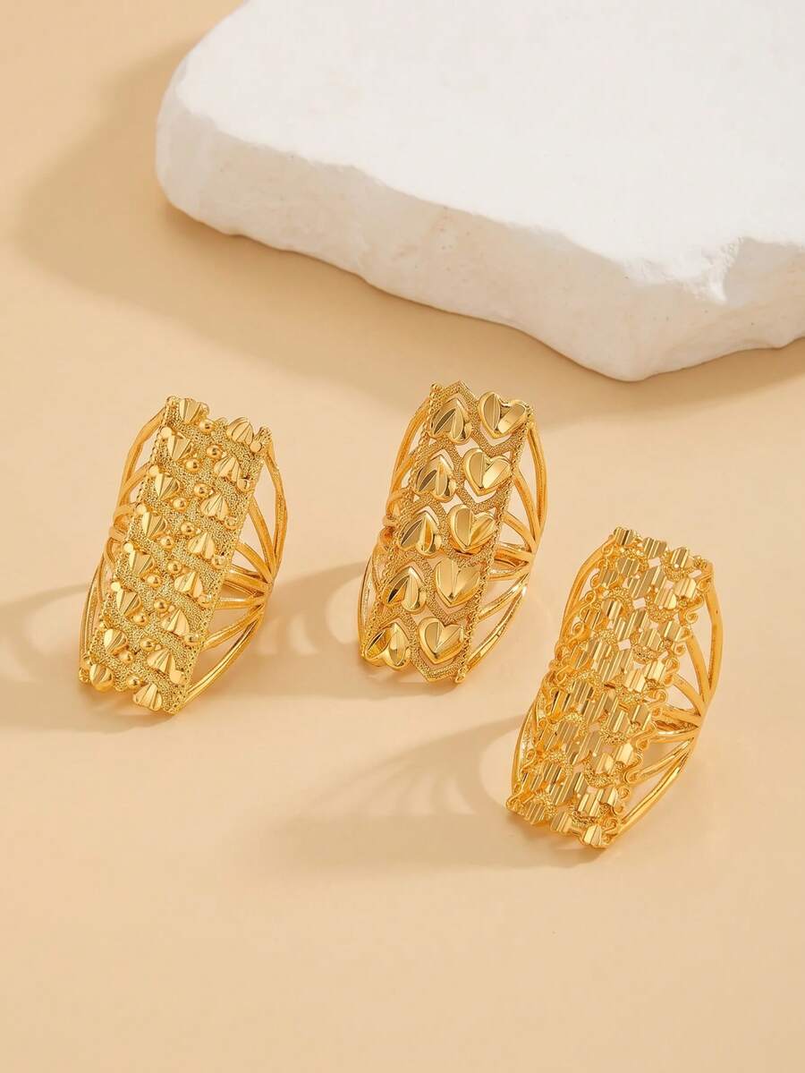 1pc Fashionable Personalized Heart Ring, Suitable For Women's Daily Commute Wear, Holiday Party Gift - Gold - View 1