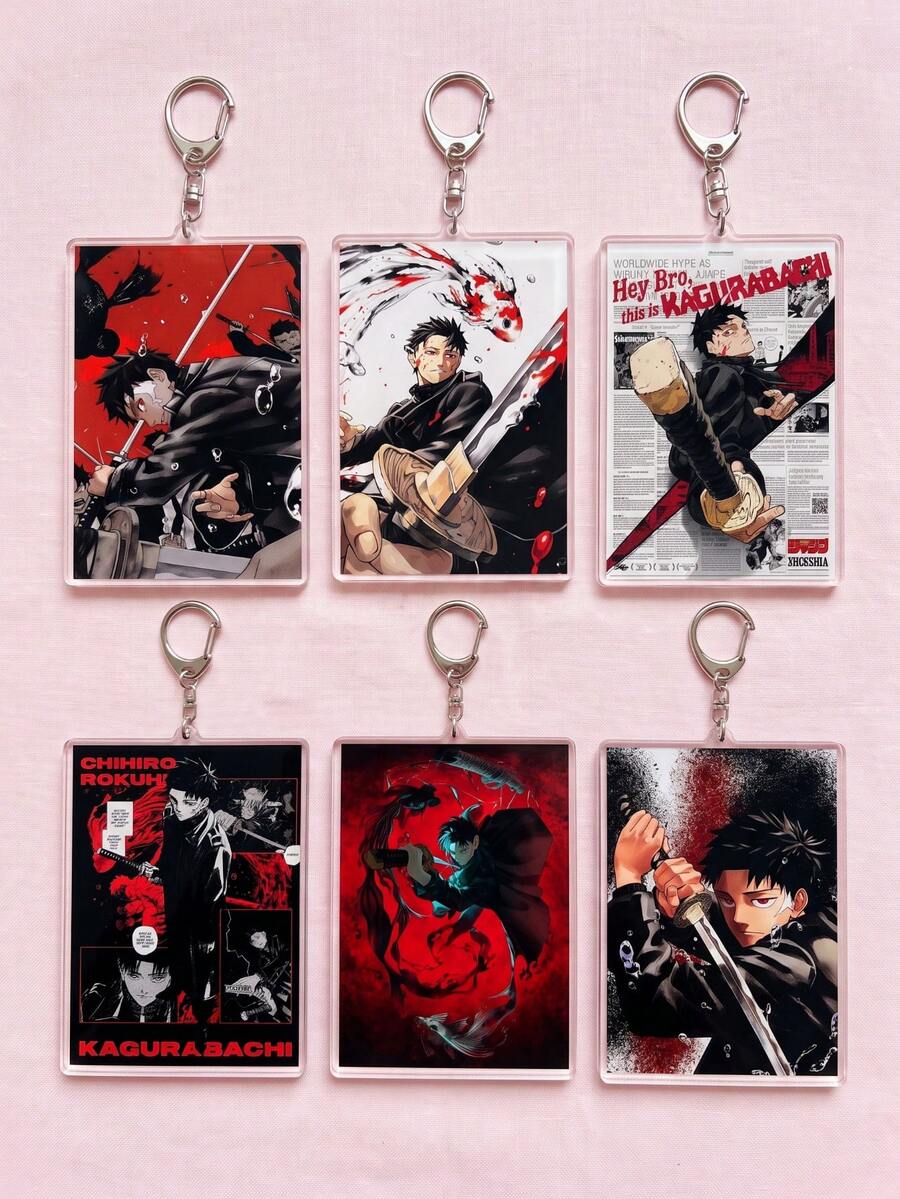1Pc/6Pcs Kagurabachi Theme Acrylic Keychains, Featuring Classic Battle Poses And Manga Cover Designs, Fashionable Bag Charms, Suitable For Back To School, Gift For Anime Fans, Exquisite Collection, All Seasons - Multicolor - View 1