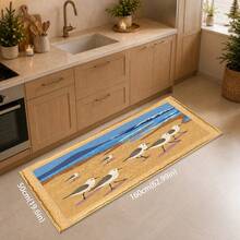1pc Beach Water Bird Pattern Printed Faux Cashmere Kitchen Mat, Absorbent Kitchen Rug, Kitchen Carpet, Long Runner Mat, Sink Front Mat, Suitable For Kitchen, Bathroom, Entryway, Hallway, Laundry Room And Home Decor - Multicolor - View 12
