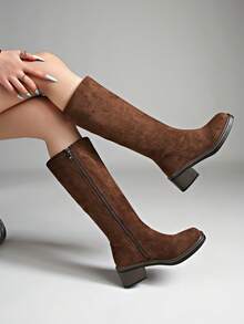 Botas de montar de tacón medio, nuevas para otoño/invierno, diseño minimalista y versátil para mujer, para fiesta - Café integral - Ver 11