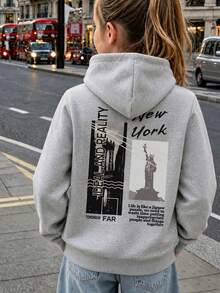1pc Tween Girl Thermal Lined Thick Warm Sweatshirt, Young Student Clothing, Suitable Autumn/Winter Long Sleeve Top - Grey - View 1