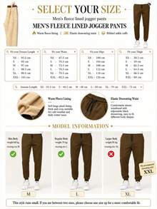 Men's Fleece Lined Joggers, Elastic Drawstring Waist Sports Pants - Camel - View 5