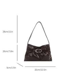 1 buah Tas Tote Wanita Kapasitas Besar Warna Solid PU dengan Tali Gesper Cokelat Kopi, Tas Bahu Wanita - Coffee Brown - View 7