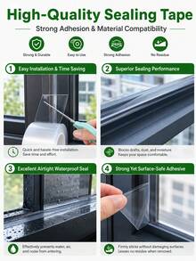 1 Roll Transparent Sealing Tape, Crystal Clear Minimalist Design, Transparent Adhesive Tape, Suitable For Windows, Door Frames, Bathroom, Kitchen, Garage, Patio, Indoor And Outdoor Home Use, Suitable For Homeowners, Tenants, Adults, Winter Home Improvement Cold Protection Essential - Multicolor - View 7