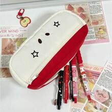 1pc Cute Women's Red/Blue Contrast Star Expression Embroidered Pencil Case, Soft Fabric Material, Multi-Layer Large Capacity Storage Pencil Case, Fresh And Adorable Style, Suitable For Students Back To School, Office Workers, Ideal Gift For Friends And Family - A - View 5