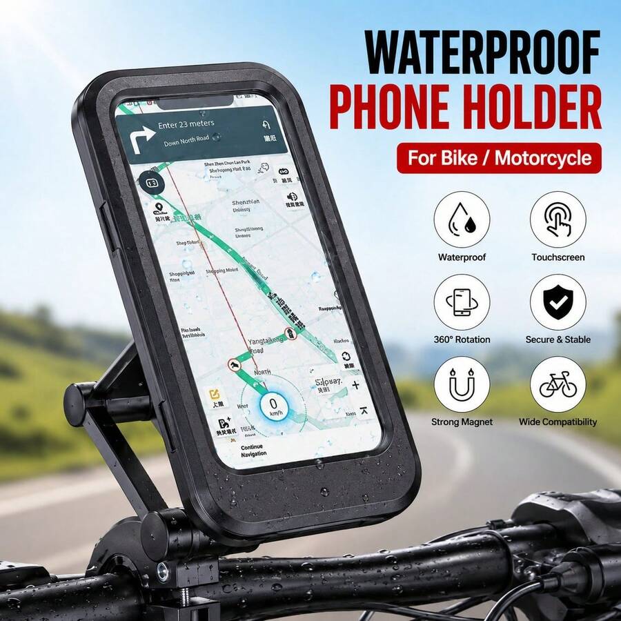 1pc Fully Enclosed Waterproof Cycling Phone Holder, Horizontal & Vertical Screen, Outdoor Cycling Splash-Proof & Anti-Drop. With Sealed Anti-Drop Case, Universal For Phones Under 6.7 Inches