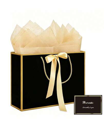 2/8Pcs Gift Bags 11.02''X7.87''X3.94'' Large Gift Bags 1Pc Paper Gift Bag With 2 Tissue Paper And 1 Greeting Cards Present Bags With Handles For Women Bridesmaid Birthday Valentines Wedding Party (Blue-Golden-Black-Pink-Brown), Christmas Halloween