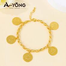 21k Gold Plated Coin Bracelet, Middle Eastern Muslim Style Fashion Pendant Bangle, Vintage Jewelry For Dubai Women Wedding Party - Coins Bracelet - View 4