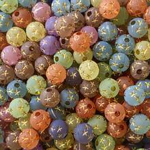 120pcs Multicolor Matte Gold‑Print Star Pattern Round Acrylic Through‑Hole Loose Beads For DIY Bracelets, Phone Charms, Keychains Handmade Craft Supplies - Multicolor - View 15