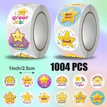 2 rol/1004 buah, Stiker Segel Amplop Perekat Bulat, Stiker Dekoratif untuk Scrapbook, Pola Motivasi/Penyemangat Ekspresi Bintang, Bahan Kolase untuk Perencana, Segel Kemasan Hadiah Natal, Dekorasi Kotak Hadiah Toples Penyimpanan - MultiWarna - View 1