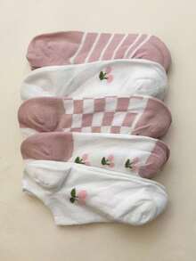 20 Pairs Women's Random Style Invisible Fashion Simple Versatile Cute Short Socks, Suitable For Daily Wear, Boat Socks, Classic Boat Socks, Striped Boat Socks - Multicolor - View 5