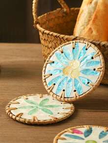 1pc/2pcs Lightweight Luxury Woven Colorful Shell Coasters, Natural Pearl Mother-Of-Pearl Heat Resistant Insulation Pads, Anti-Scald Tea Cup & Teapot Mats, Exquisite Home Tabletop Decor, Suitable For Coffee Tables, Kitchen Dining Tables, Party Table Decorations - Multicolor - View 7
