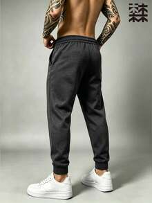 mulinsen Men's Solid Color Fleece Lined Drawstring Joggers, Warm Elastic Cuffed Pockets Sweatpants, Winter Casual Long Pants - Dark Grey - View 5