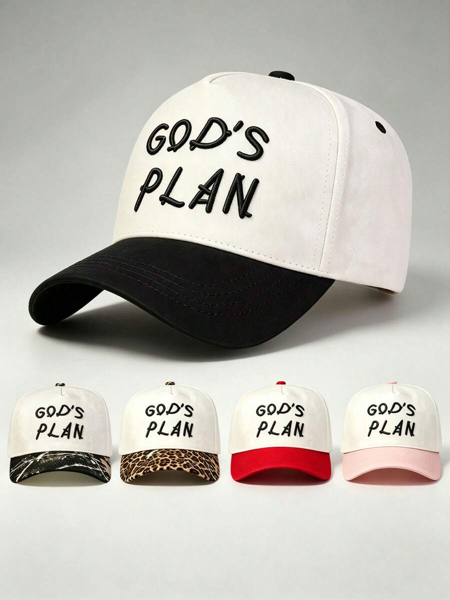 1pc Men Hats Two-Tone 'GOD'S PLAN' Embroidered Hats For Men, Adjustable Design, Perfect For Parties, Travel, Outdoor Activities, And Sun Protection