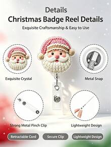 Christmas Retractable Acrylic Badge Reel, Knitted Style ID Holder, Anti-Loss Nurse Badge Clip - A - View 2