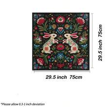 1pc Folk Art Dual Rabbit Tarot Cloth, Bohemian Floral Altar Mat, Vintage Divination Tablecloth, Mystic Spiritual Home Decor Tapestry - Black - View 8