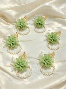 1/2/6 High-Quality Roses Decorated With Gold Foil And Small Beads, Can Be Used As Corsage Or Wrist Flower - Green - View 6