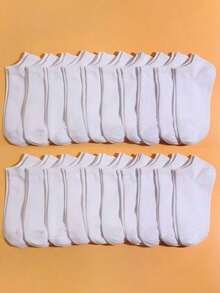 20 Pairs Women's Solid Color Short Socks, Casual Versatile For Daily Wear - White - View 4