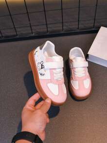 Girls' Pink & White Rabbit Embroidery Casual Sneakers, Hook & Loop Non-Slip Soft Sole Kids' Sports Shoes, Versatile For Spring & Autumn - Pink - View 11