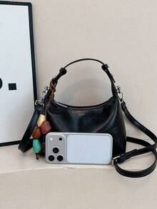 Retro Hand-Held Small Square Bag, Simple Texture Commuting Underarm Bag, Can Be Cross-Body, Versatile Daily Casual Women's Bag With Hanger - Black - View 6