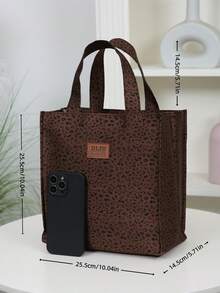 DLIU 1 buah, Produk Baru, Kain Tebal, Tas Tangan, Tas Bekal, Tas Bento, Tas Persegi, Tas Penyimpanan Kotak Bekal, Tas Perjalanan Kerja, Tas Belanja, Cocok Untuk Perjalanan Kerja, Bekal Sekolah, Piknik Portabel, Penggunaan Sehari-hari. - Coklat - View 3