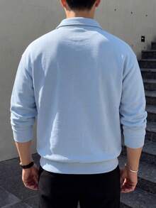 1件男士半拉鍊領薄款長袖純色運動衫 - 淺藍色 - 查看 3