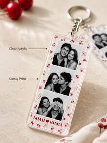 1pc Custom Personalized Photobooth Style Photo Couples Keychain, Striped Photo Keychain, Gift For Boyfriend, Best Friend Keychain, Anniversary Gift,Personalized Gift, Christmas Gift - Red - View 6