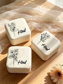 Personalized Jewelry Box, Travel Jewelry Box, PU Leather Jewelry Storage Box, Best Friend Gift, Mother's Day Gift, Holiday Gift Box, Portable Jewelry Box, Customized Name Jewelry Box, Artistic Floral PU Square Jewelry Box, Supports Personalized Name Initial Customization. Portable Travel Leather Ring Box, Compact And Easy To Store In Bag, Can Store Rings, Necklaces, Earrings, Zipper Closure Dust-Proof And Anti-Drop. - Multicolor - View 4