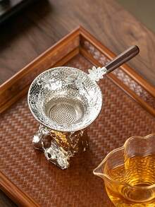 2pcs 304 Stainless Steel Tea Strainer And Tea Spoon Set, Suitable For Teapot, Tea Spoon, Coffee Cup Tea Filter, Fine Mesh Prevents Dripping, Floral Edge Design Easy To Clean, Universal Fit - Multicolor - View 3