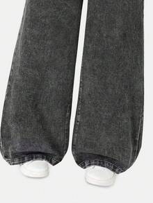 Youth Girl Pocket Loose Wide Leg Casual Multi-Function Jeans - Black - View 5