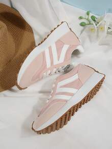Women Retro Patchwork Lace‑Up Casual Running Sneakers - Pink - View 7